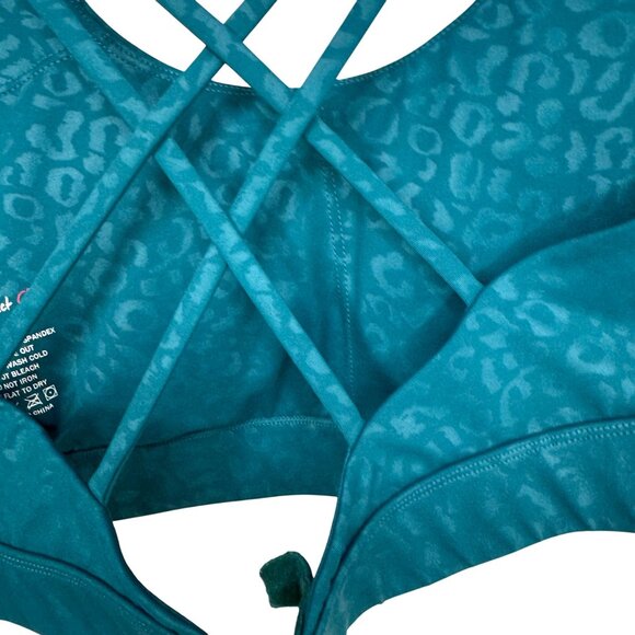 Peach Perfect Teal Leopard Print Crisscross Adjustable Sports Bra Women SZ L - Picture 5 of 7